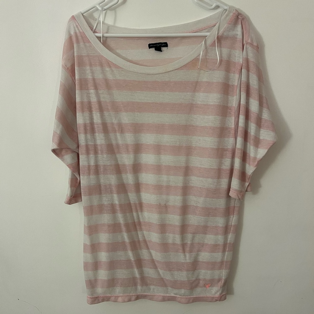 American Eagle pink and white striped top szL